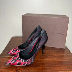 Louis Vuitton 2014 Red Animal Print Satin Pumps with Dust Bag Size IT 37.5